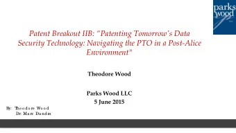 Patent Breakout IIB: Patenting Tomorrows Data  Security Technology: Navigating the PTO in a