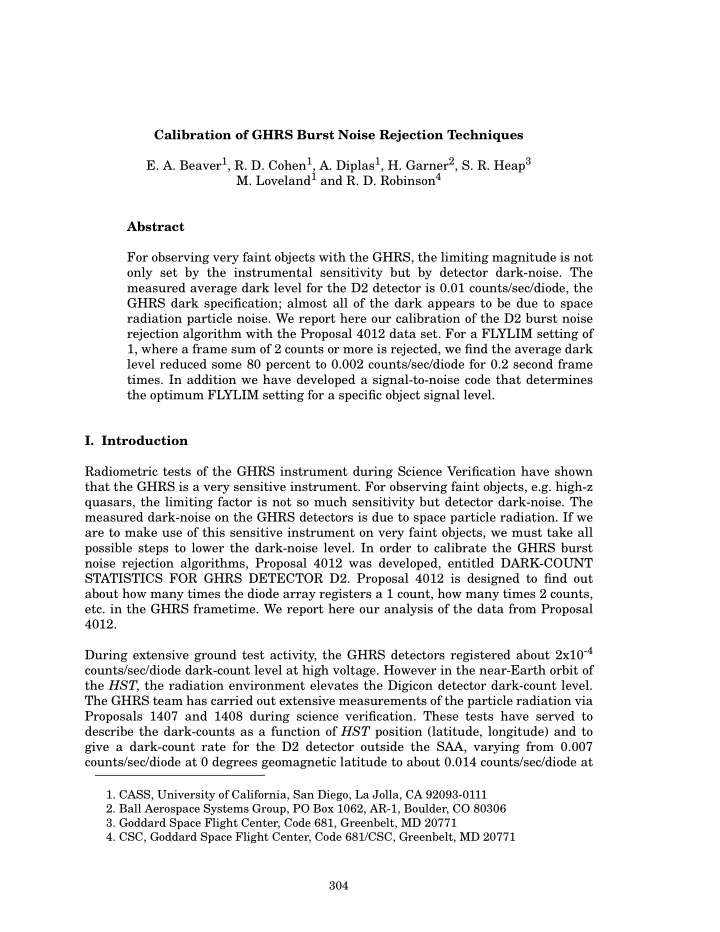 calibration of ghrs burst noise rejection techniques