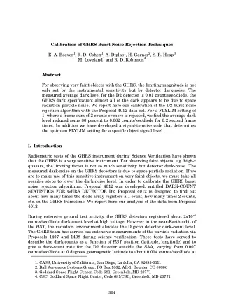 Calibration of GHRS Burst Noise Rejection Techniques E. A. Beaver 1 , R. D. Cohen 1 , A. Diplas 1 ,