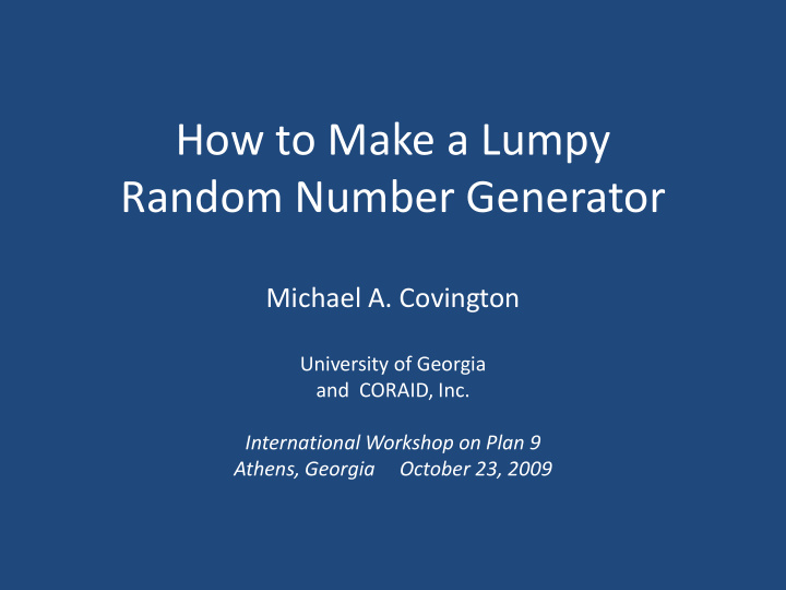 how to make a lumpy random number generator