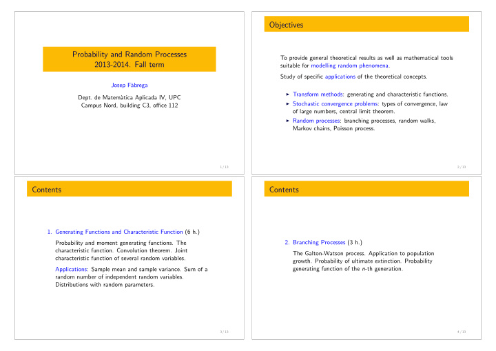 objectives probability and random processes