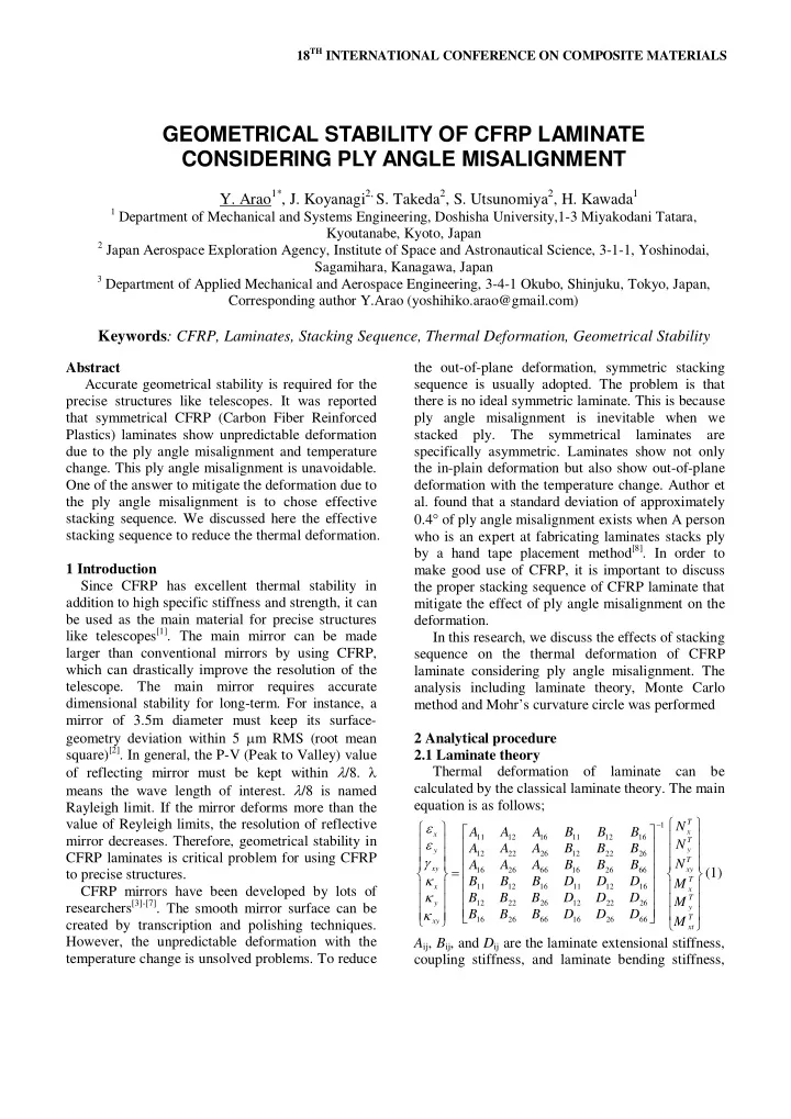 geometrical stability of cfrp laminate considering ply