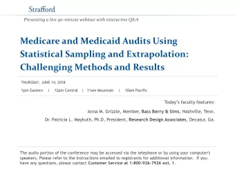 Statistical Sampling and Extrapolation:  Challenging Methods and Results  THURSDAY, JUNE 14, 2018