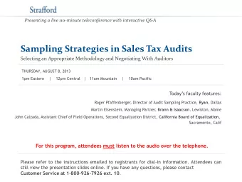 Sampling Strategies in Sales Tax Audits  Selecting an Appropriate Methodology and Negotiating With