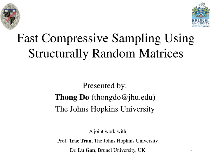 fast compressive sampling using fast compressive sampling