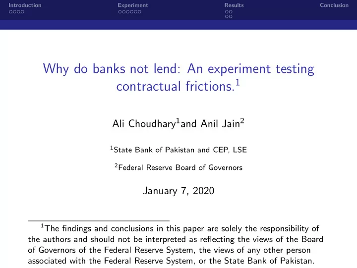 why do banks not lend an experiment testing