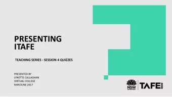 PRESENTING  ITAFE  TEACHING SERIES - SESSION 4 QUIZZES  PRESENTED BY  LYNETTE CALLAGHAN  VIRTUAL