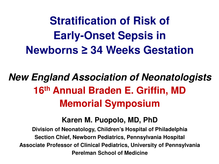 stratification of risk of early onset sepsis in newborns