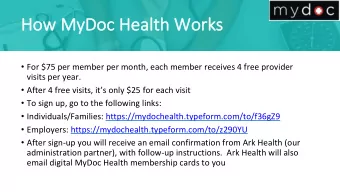 Ho  How MyDo  yDoc Healt  Health Works  ks  For $75 per member per month, each member receives 4