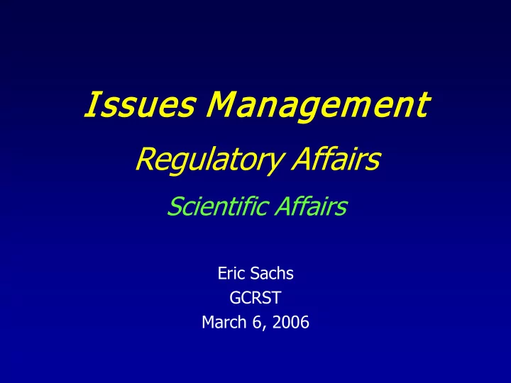 issu ssues es managem emen ent