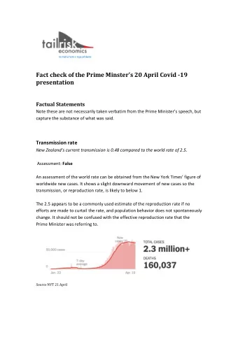 Fact check of the Prime Minster  s 20 April Covid -19  presentation  Factual Statements Note