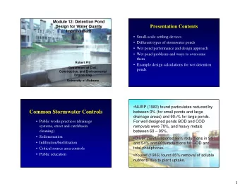 Common Stormwater Controls  between 0% (for small ponds and large  between 0% (for small ponds and