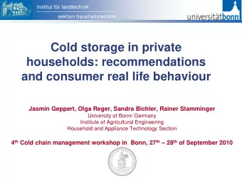 and consumer real life behaviour  Jasmin Geppert, Olga Reger, Sandra Bichler, Rainer Stamminger