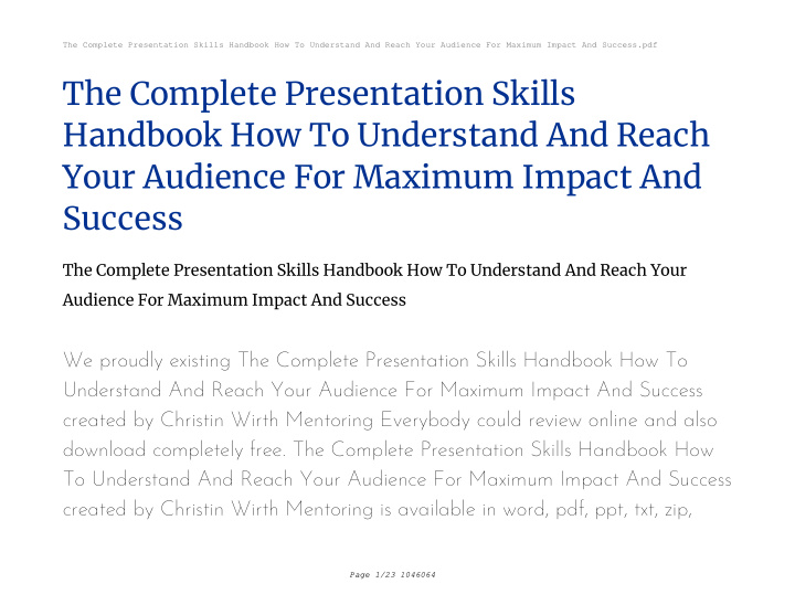 the complete presentation skills handbook how to