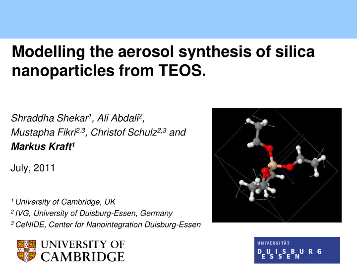 modelling the aerosol synthesis of silica nanoparticles