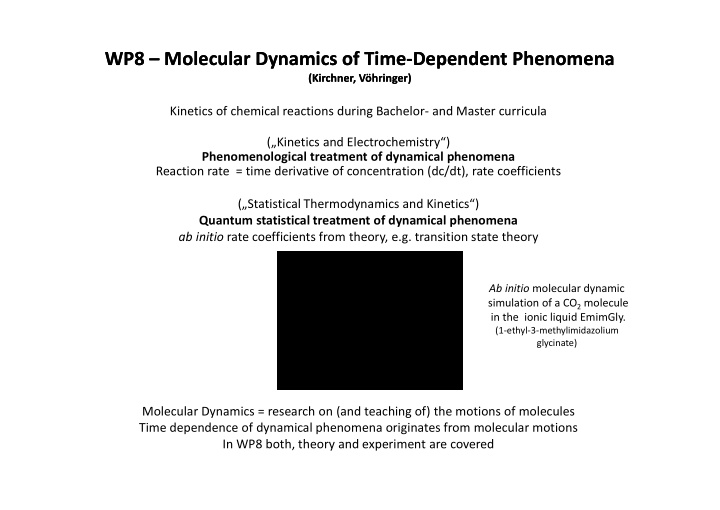 wp8 molecular dynamics of time dependent phenomena wp8