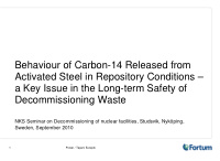 behaviour of carbon 14 released from activated steel in