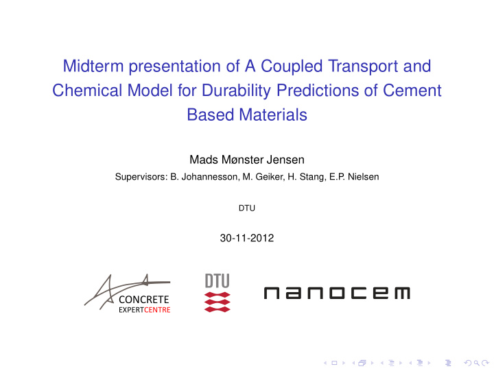 midterm presentation of a coupled transport and chemical