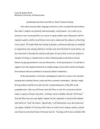 Lynn M. Kutch, Ph.D.  Kutztown University of Pennsylvania      Combining  Literature  and