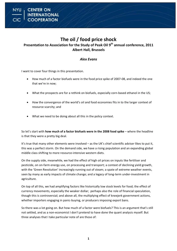 the oil food price shock