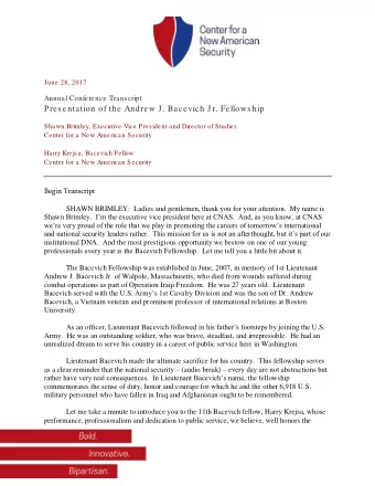 Annual Conference Transcript Pres entation of the Andrew J. Bacevich J r. Fellows hip  Shawn