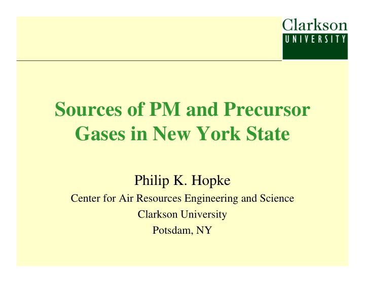 sources of pm and precursor gases in new york state