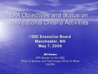 EPA Objectives and Status on  EPA Objectives and Status on  Recreational Criteria Activities