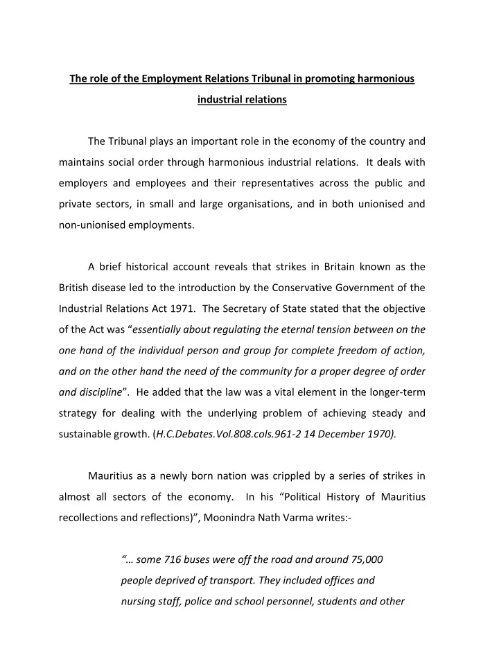 the role of the employment relations tribunal in