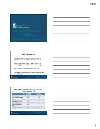 4/1/19  Working with TANF to End Homelessness  COOHIO Conference  April 8, 2019  TANF Purposes