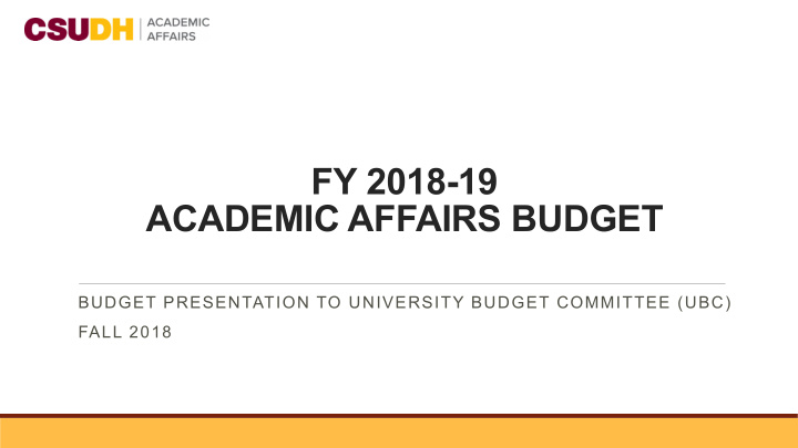 fy 2018 19 academic affairs budget
