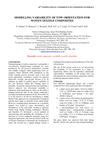 MODELLING VARIABILITY OF TOW ORIENTATION FOR  WOVEN TEXTILE COMPOSITES F. Abdiwi a , P. Harrison a*