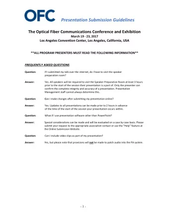 The Optical Fiber Communications Conference and Exhibition March 19  23, 2017 Los Angeles
