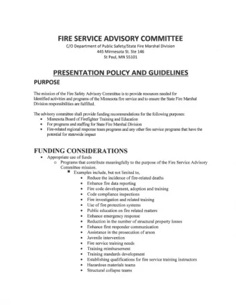 FIRE SERVICE ADVISORY COMMITTEE C/0 Department of Public Safety/State Fire Marshal Division 445