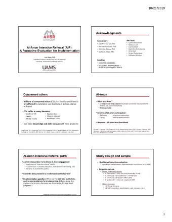 10/21/2019  Acknowledgments AIR Team :  Co-authors  Cynthia Beaumont  Geoffrey Curran, PhD