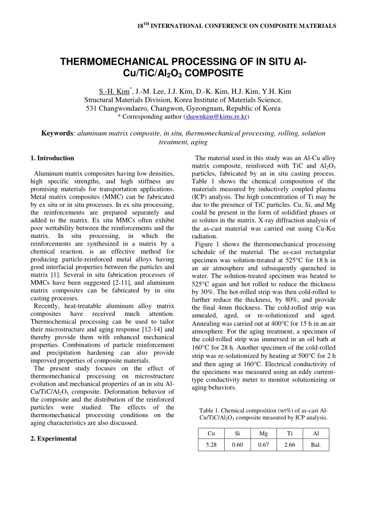 thermomechanical processing of in situ al cu tic al 2 o 3