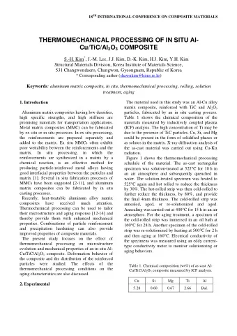 THERMOMECHANICAL PROCESSING OF IN SITU Al- Cu/TiC/Al 2 O 3 COMPOSITE S.-H. Kim * , J.-M. Lee, J.J.