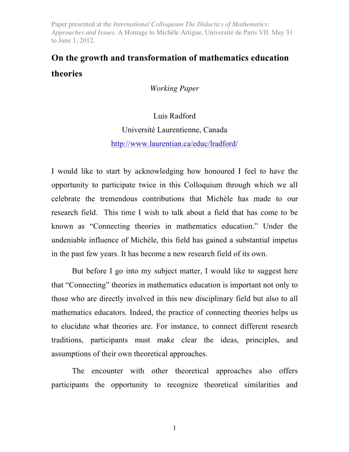 on the growth and transformation of mathematics education