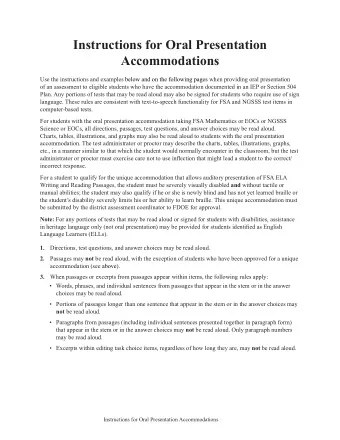 Instructions for Oral Presentation  Accommodations  Use the instructions and examples below and on