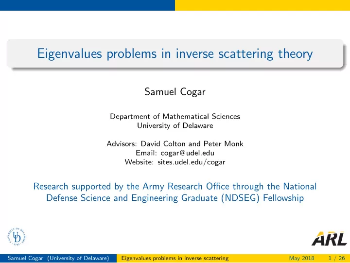 eigenvalues problems in inverse scattering theory