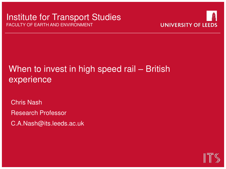 when to invest in high speed rail british