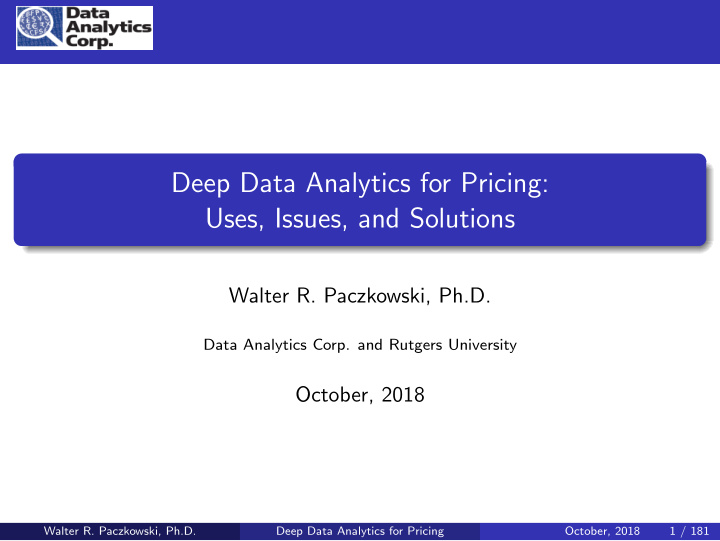 deep data analytics for pricing uses issues and solutions