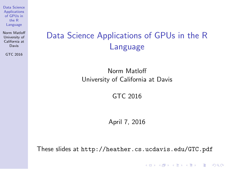 data science applications of gpus in the r