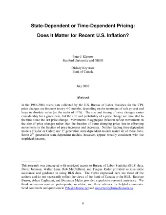 Does It Matter for Recent U.S. Inflation?  Peter J. Klenow  Stanford University and NBER  Oleksiy