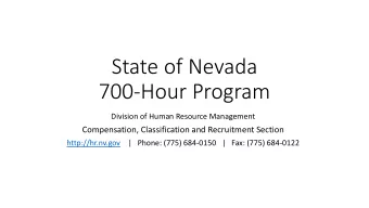 700-Hour Program  Division of Human Resource Management  Compensation, Classification and