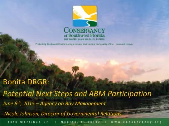 Bonita DRGR:  Potential Next Steps and ABM Participation June 8 th , 2015  Agency on Bay