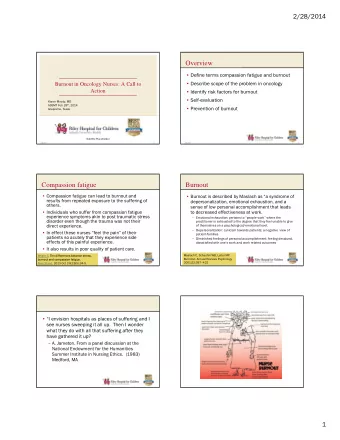 Overview   Define terms compassion fatigue and burnout   Describe scope of the problem in