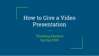 Presentation  Thinking Matters  Spring 2020  Agenda  Speech Patterns  Rhetorical Strategies