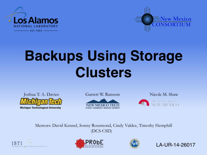 backups using storage clusters