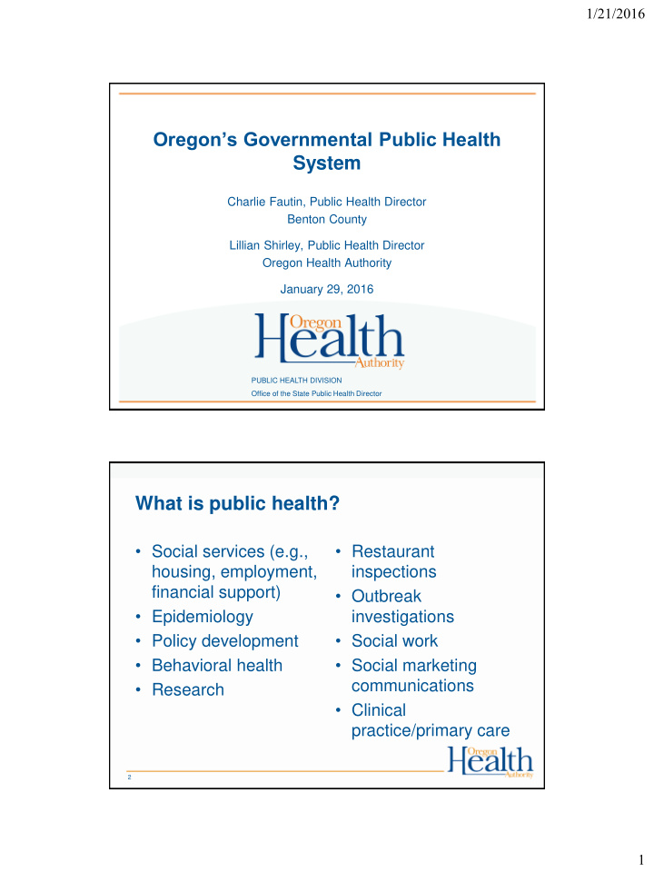 oregon s governmental public health system