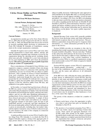 Colvin, Owens Outline on Form 990 Donor  with Schedule B, the Ogden IRS office is releasing